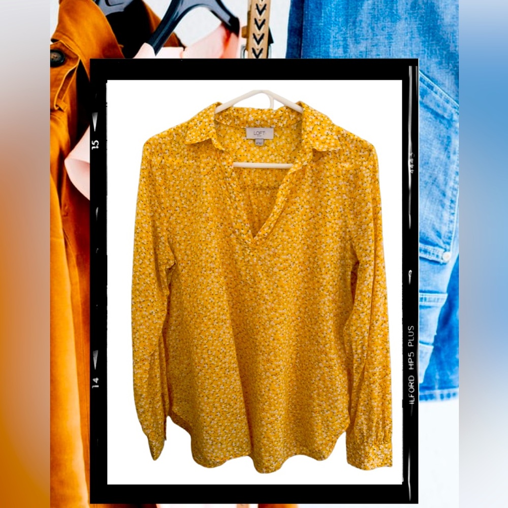 Yellow print light weight flowing cotton blouse.